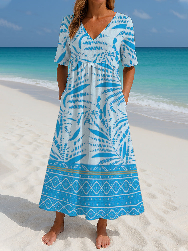 loose printed short sleeve dress, view 7 - MRSLM