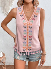 women's ethnic style v-neck embroidered vest top, view 5 - MRSLM