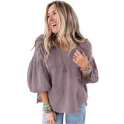 women's loose puff sleeve pullover top, view 3 - MRSLM