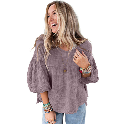 women's loose puff sleeve pullover top, view 3 - MRSLM