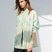 satin print long sleeve blouse, view 5 - MRSLM