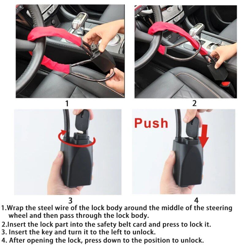 car steering wheel and seat belt lock, view 3 - MRSLM
