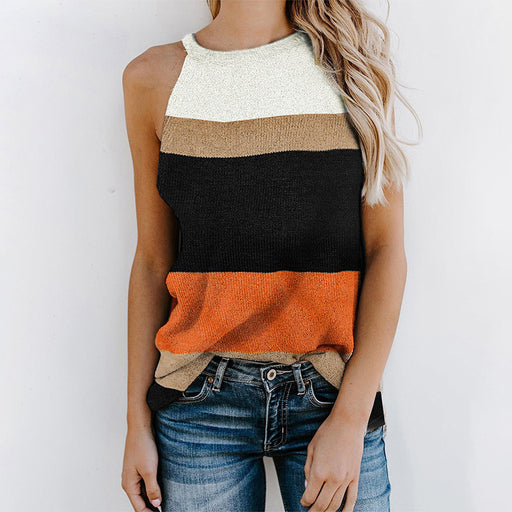 women's knitted stripe sleeveless vest - MRSLM