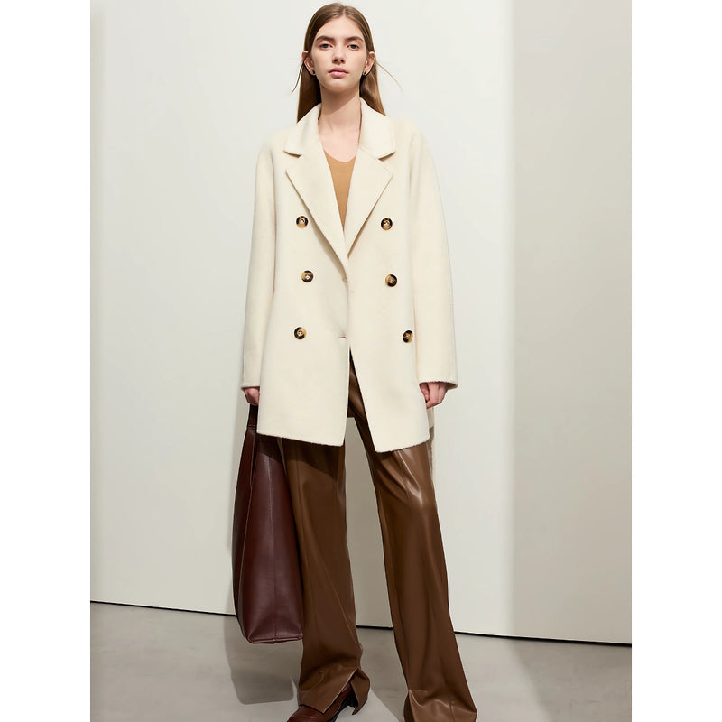 women's long double-breasted wool coat, view 4 - MRSLM