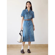 denim blue shirt dress, view 4 - MRSLM