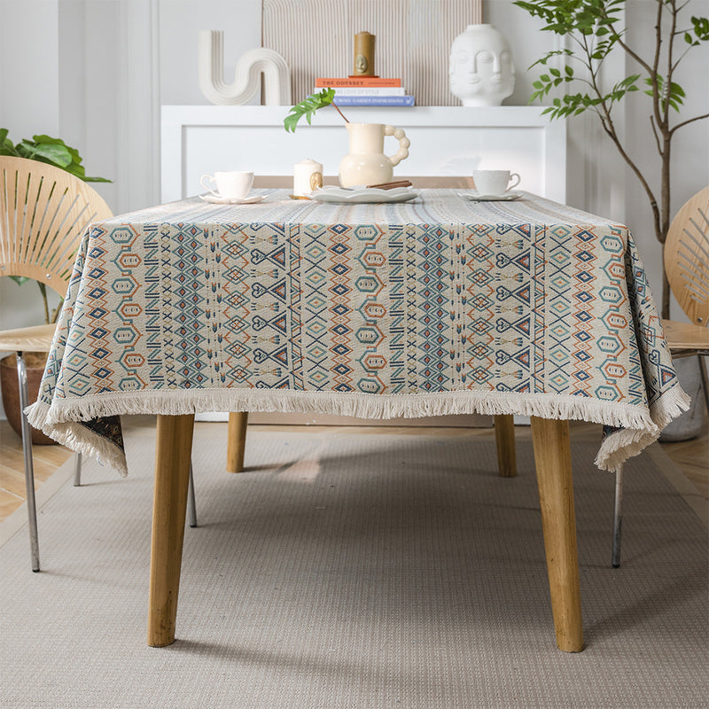 geometric jacquard bohemian tablecloth, view 2 - MRSLM