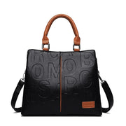 large soft leather tote with embossed lettering, view 4 - MRSLM