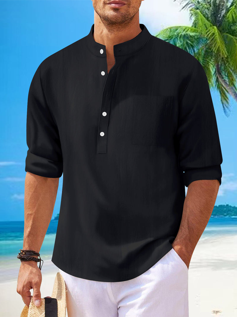 men's cotton stand collar long sleeve shirt, view 8 - MRSLM