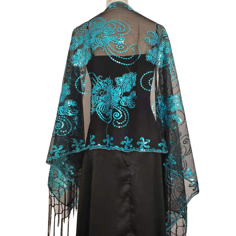 long tassel sequin shawl, view 3 - MRSLM