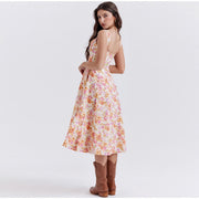 printed spaghetti strap midi dress, view 7 - MRSLM