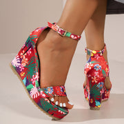 bohemian print wedge sandals, view 5 - MRSLM