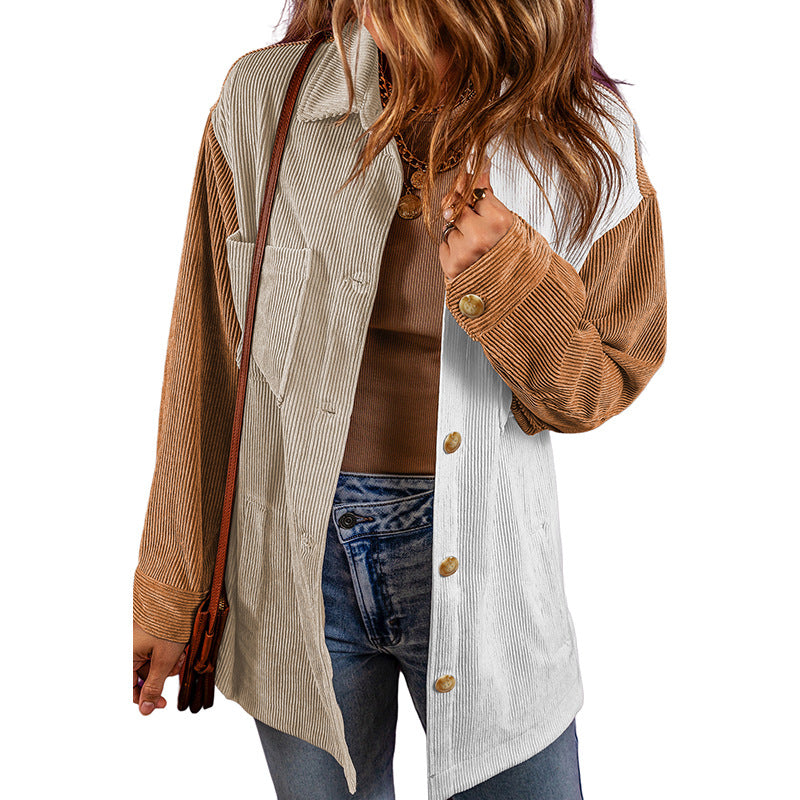 Women's color-block corduroy shirt jacket, view 9 - MRSLM
