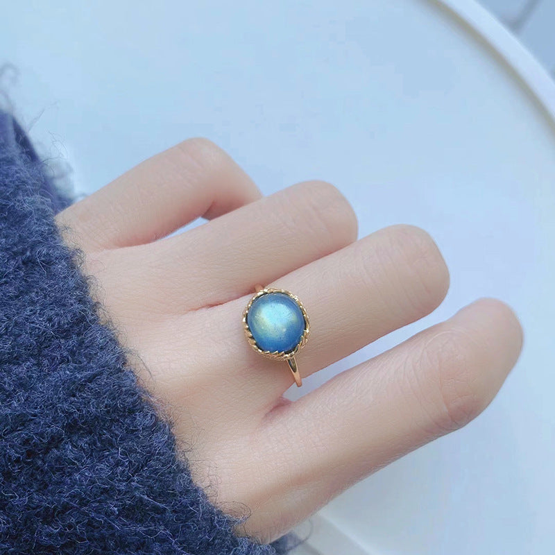 feather 925 silver ring with natural stone, view 5 - MRSLM