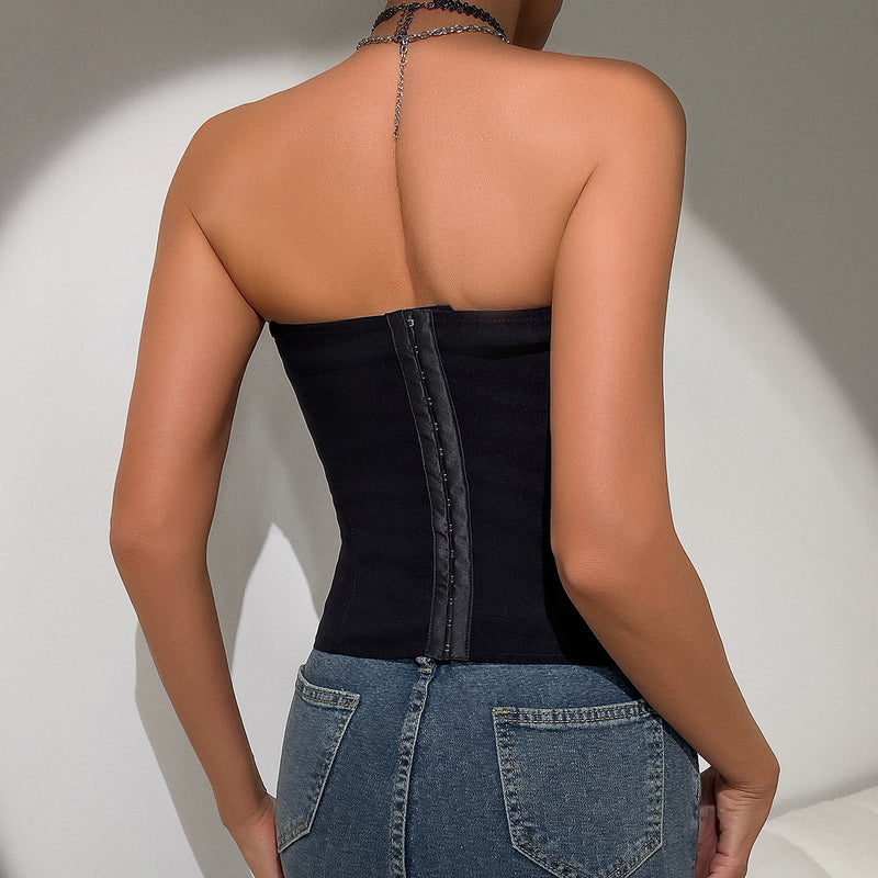 Y2K bandeau top with faux-tied front, view 3 - MRSLM