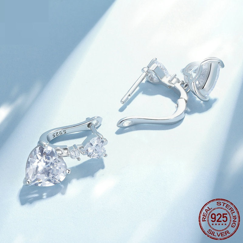 Cut Zircon French Elegant Style 925 Silver Heart-shaped Earrings