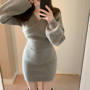 cross v-neck knitted sweater dress, view 6 - MRSLM