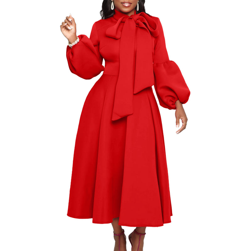 puff sleeve lace-up swing dress, view 5 - MRSLM