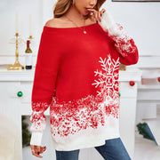 Women's red snowflake jacquard Christmas sweater, view 3 - MRSLM
