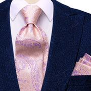 pink plaid silk tie with cufflinks and pocket square, view 3 - MRSLM