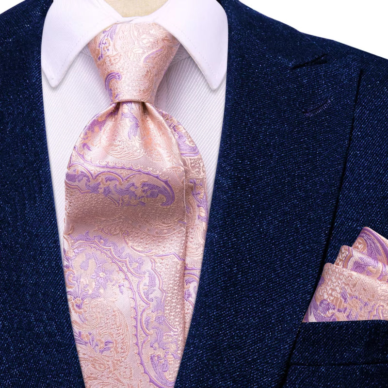 pink plaid silk tie with cufflinks and pocket square, view 3 - MRSLM