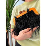 feather evening clutch with acrylic chain, view 6 - MRSLM