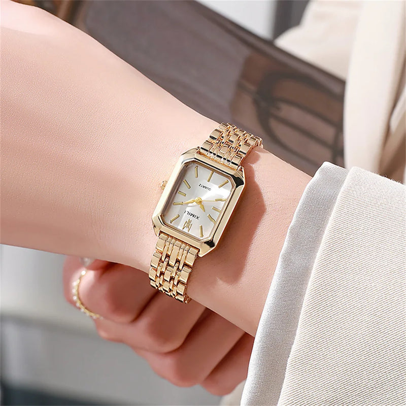 square watch with gold alloy strap, view 6 - MRSLM