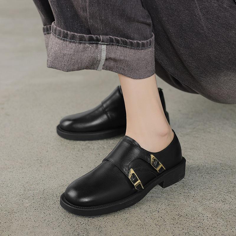 Vintage Women's Cowhide Leather Low Heel Slip-On Shoes