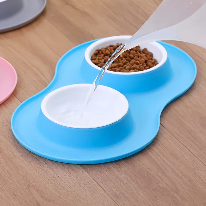 anti-splash double dog bowls with silicone mat, view 7 - MRSLM