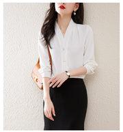 women's long sleeve v-neck loose shirt, view 5 - MRSLM
