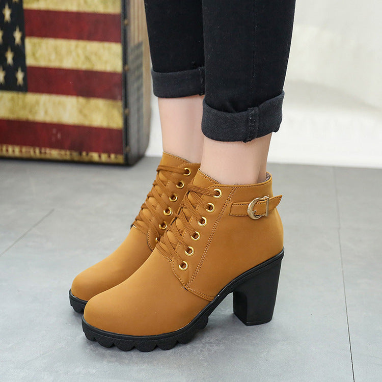 Chunky block heel buckle ankle boots, view 4 - MRSLM