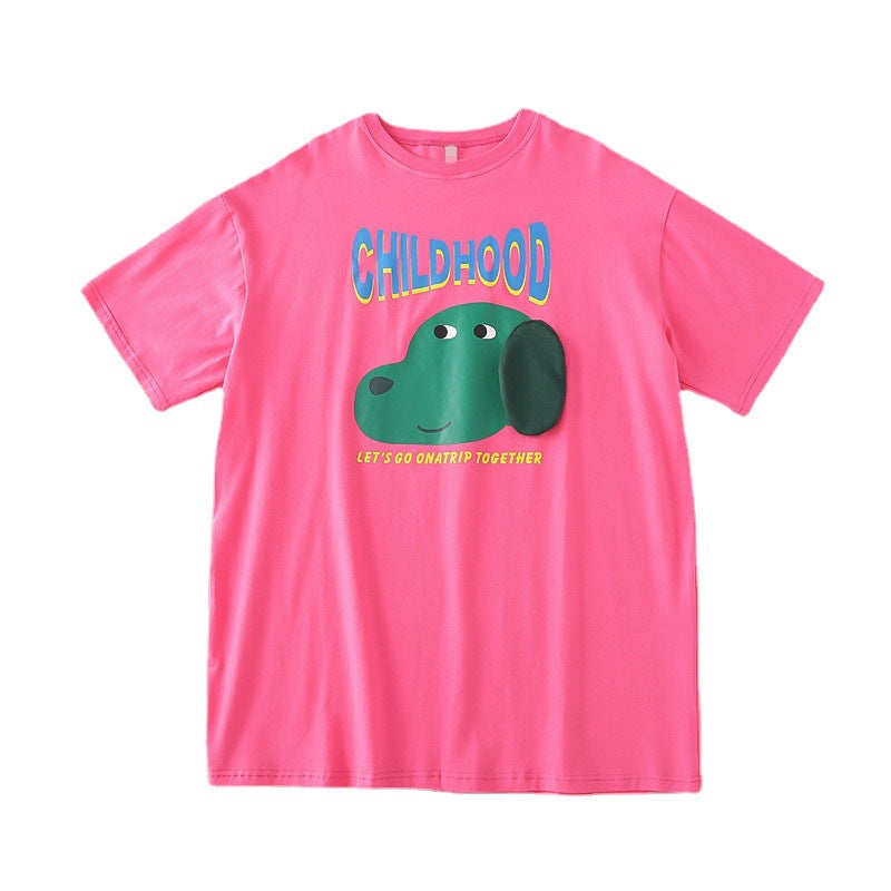 cartoon dog long tee with 3d ears, view 2 - MRSLM