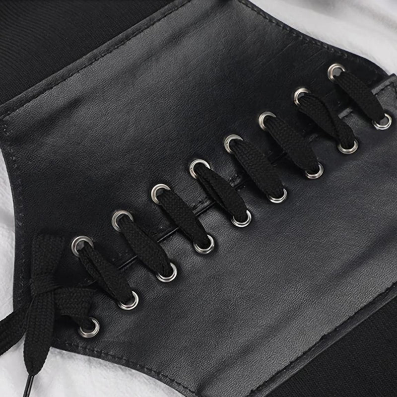 Wide faux leather corset belt, view 10 - MRSLM