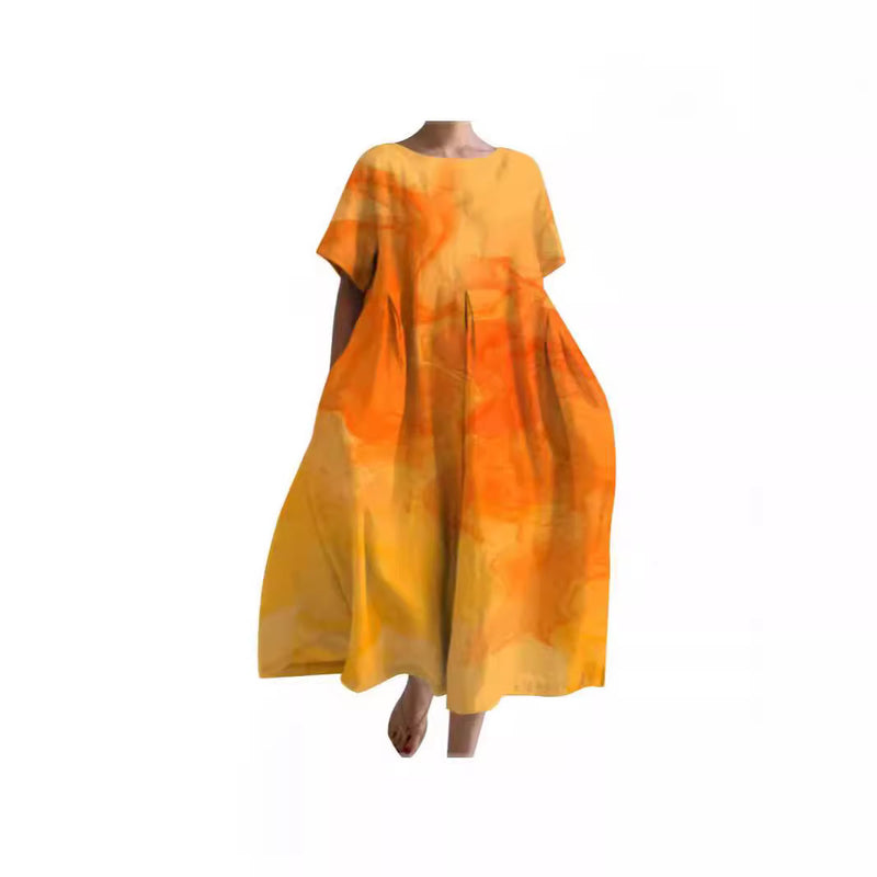 women's loose round neck printed dress, view 5 - MRSLM