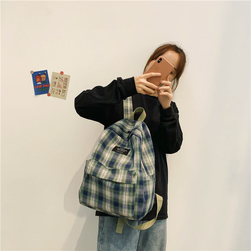 Plaid canvas casual schoolbag, view 4 - MRSLM