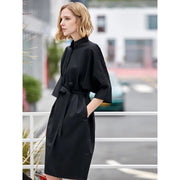 elegant a-line shirt dress with belt, view 4 - MRSLM