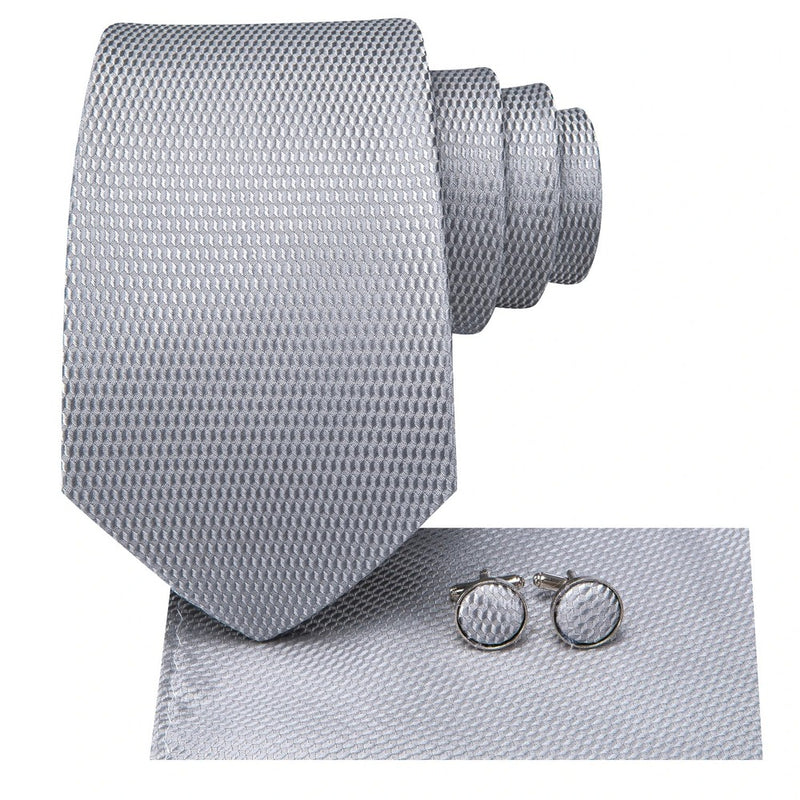 grey plaid silk necktie set for men, view 4 - MRSLM