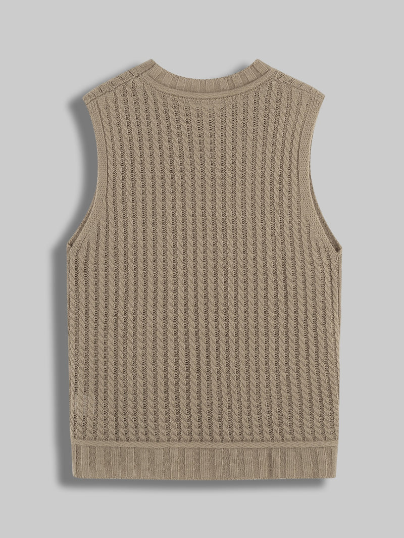 Women's sleeveless cable knit sweater vest, view 6 - MRSLM