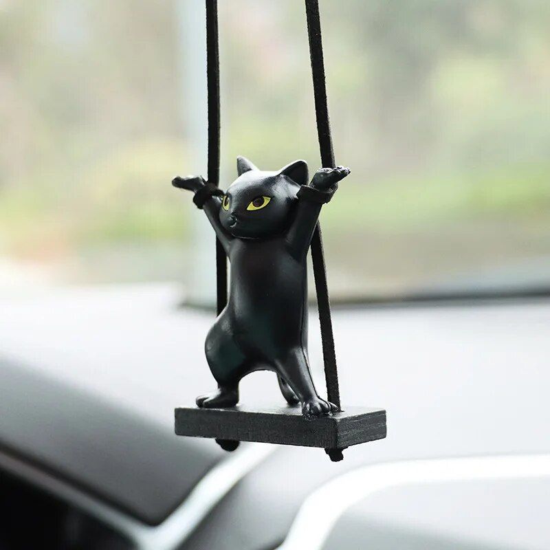 cat on branch car mirror pendant, view 2 - MRSLM