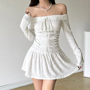 pleated off-shoulder dress, view 3 - MRSLM