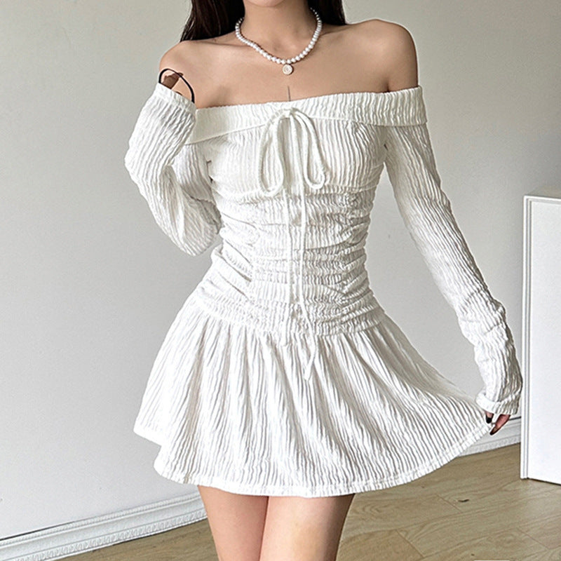 pleated off-shoulder dress, view 3 - MRSLM