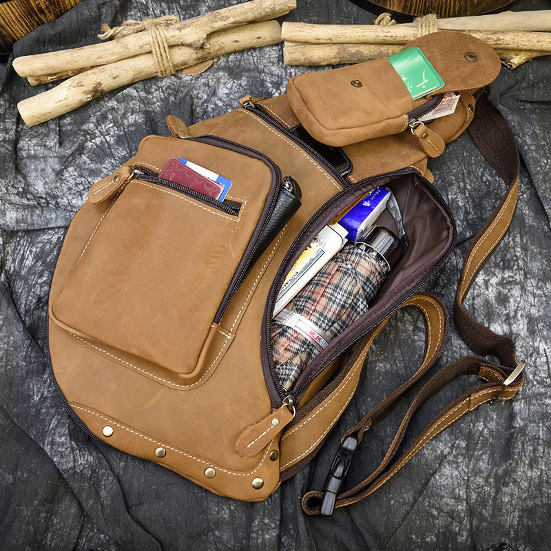Retro men's crazy horse leather chest bag, view 4 - MRSLM