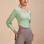 women's retro long sleeve yoga shirt, view 3 - MRSLM