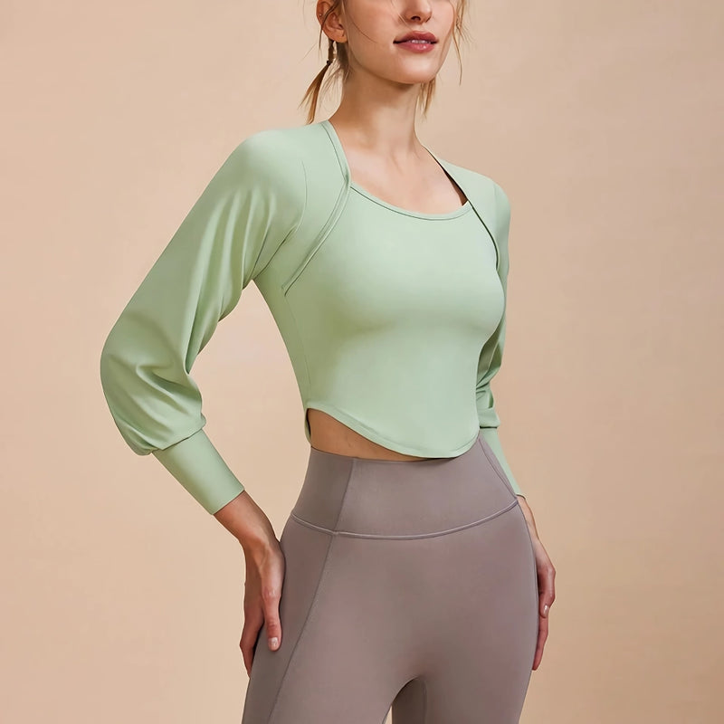 women's retro long sleeve yoga shirt, view 3 - MRSLM