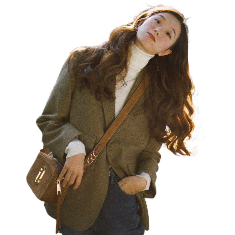 loose simple small woolen suit top, view 5 - MRSLM