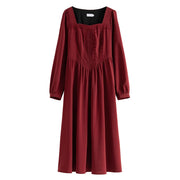 retro red long sleeve square neck dress, view 6 - MRSLM