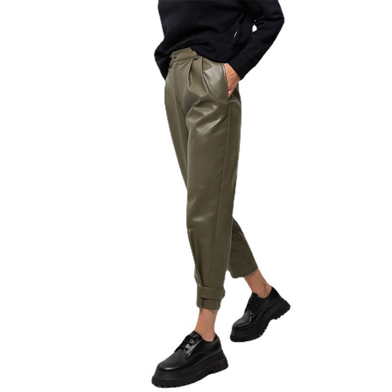 high-waist slim-fit pu leather cropped trousers, view 5 - MRSLM