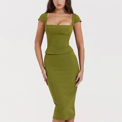 green two piece set with midi skirt, view 2 - MRSLM