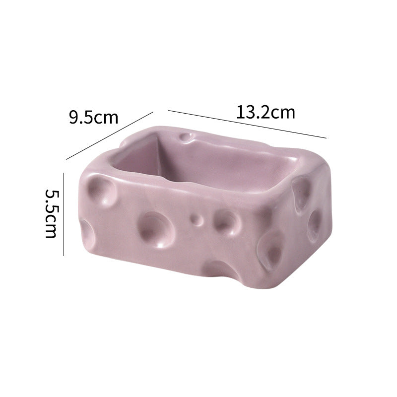 cheese-shaped ceramic pet bowl, view 6 - MRSLM