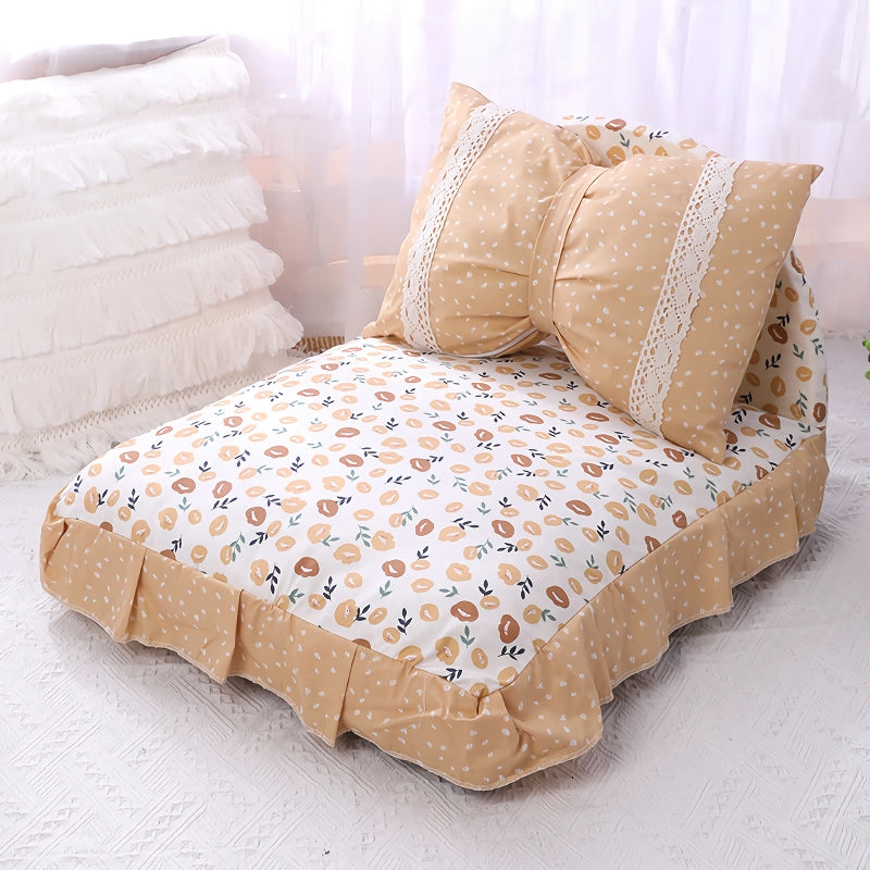 cute bow pet bed with detachable pillow, view 3 - MRSLM