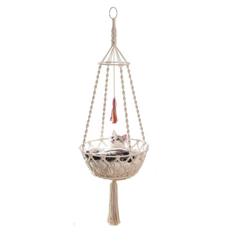 bohemian cotton rope cat hammock, view 2 - MRSLM